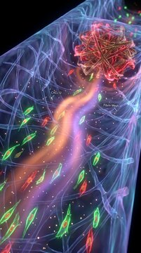 Microscopic View of Stem Cells Migrating in Fibrin Mesh with Cxcl12 Signaling