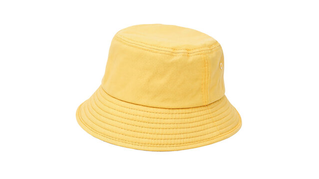 Classic bright yellow fisherman bucket hat isolated on transparent background
