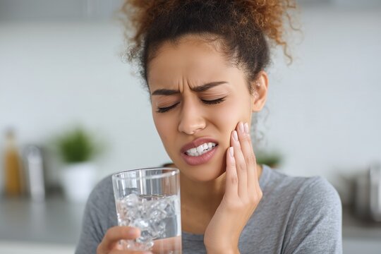 Woman Experiencing Tooth Sensitivity From Cold Drink