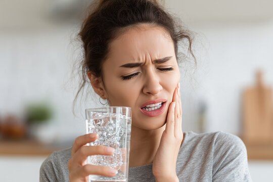 Woman Experiencing Tooth Sensitivity From Cold Drink