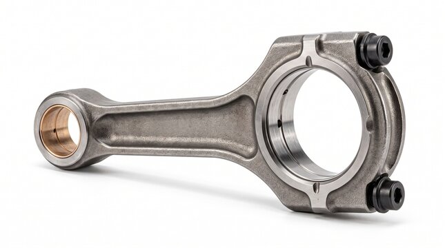 Steel Engine Connecting Rod Auto Part Isolated on White
