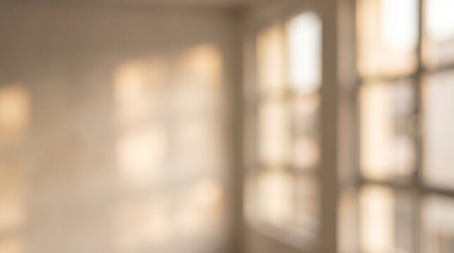 Blurred interior room with soft sunlight through window