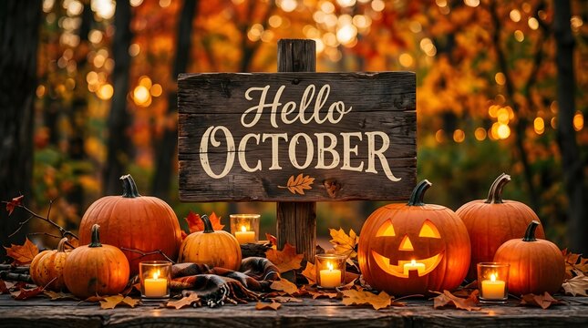 A spooky and delightful halloween scene featuring jack o' lanterns a haunted house and autumnal colors