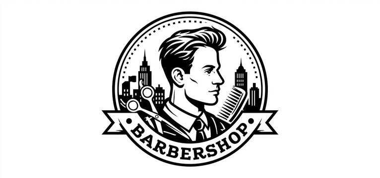 Sleek male silhouette with scissors and comb representing contemporary men&rsquo;s grooming in an urban setting.