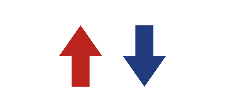 Red up arrow and blue down arrow for trends and directions.