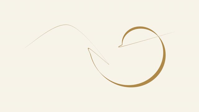 Gold calligraphy flourish swirl ornament reveal animation on cream background 4K, elegant wedding invitation divider, soft wipe in and fade out