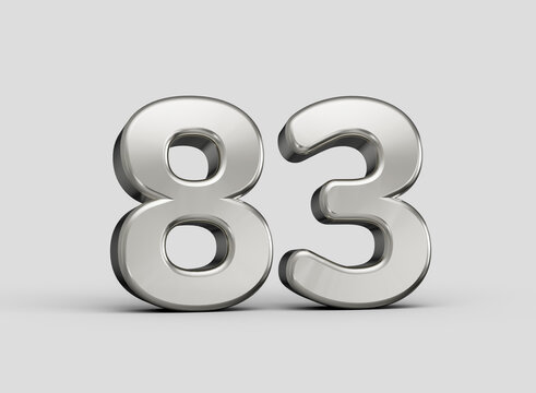 Metallic gray number 83 with glossy edges and realistic depth, 3D illustration.