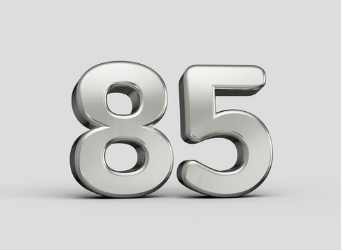 Shiny gray number 85 featuring smooth contours and deep 3D styling, illustration.