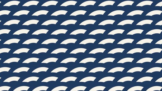 Seigaiha blue ocean wave Japanese pattern in indigo and cream, seamless loop motion background 4K, slow rising waves, traditional wagara animation