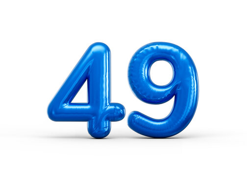 Shiny blue foil balloon number 49 isolated on a white background. 3d illustration