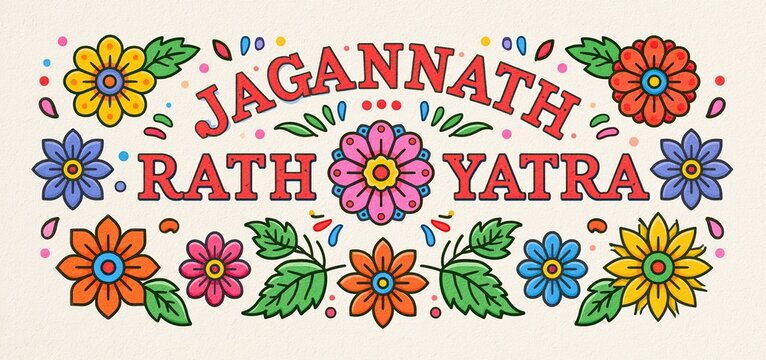 Jagannath Rath Yatra festival vector illustration featuring bright colors and festive elements for cultural and promotional use.