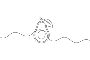 Obraz premium Avocado fruit with stem and leaf continuous one line drawing minimalist outline vector illustration
