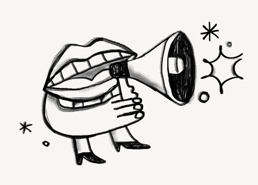 Lips speaking to megaphone, announcement doodle