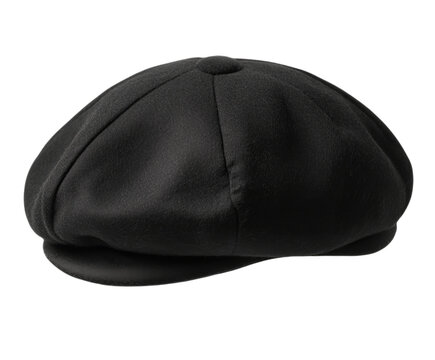 Classic black flat cap elegantly positioned, showcasing refined style, perfect accessory, isolated on transparent background