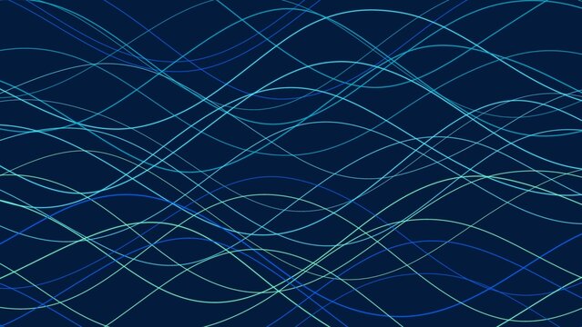 Cyan and blue sine waves overlapping on dark backdrop illustrating scientific data transmission and signals.