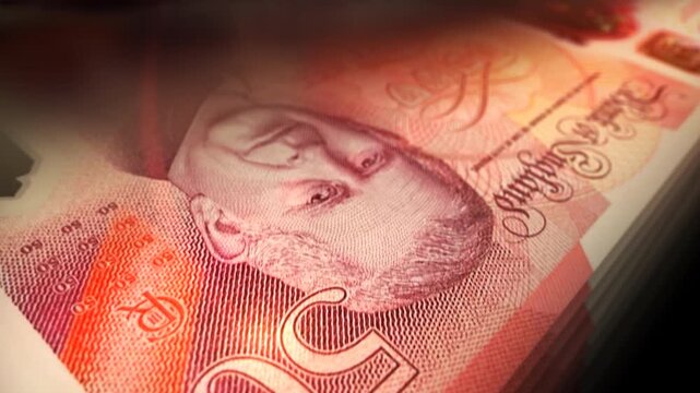 Great Britain pound sterling english money counting. UK 50 GBP banknotes. Fast cash note count macro loop. Business, finance and economy. Loopable and seamless concept.
