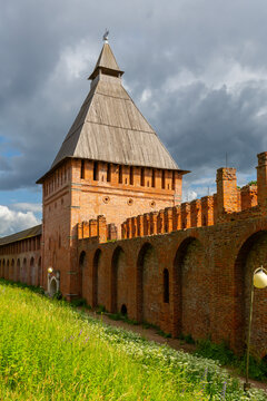The fortress wall and tower of the Smolensk Kremlin, Russia