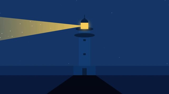 Minimalist digital illustration of a lighthouse at night