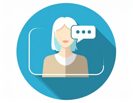 Modern profile vector icon featuring a simplified user silhouette inside chat frame