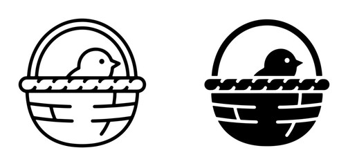 Fototapeta premium Easter Chick in Basket Icons, Spring Bird Vector Art, Cute Animal Graphics, Holiday Celebration Symbols, Simple Outline and Silhouette Designs