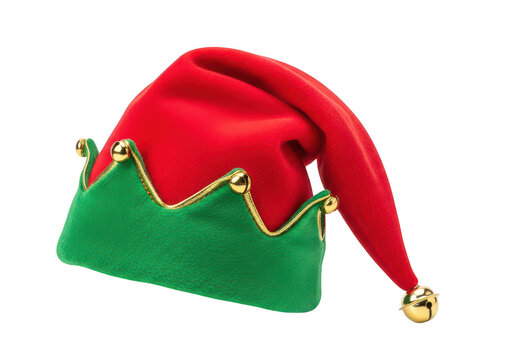 Red and green elf hat isolated on transparent background