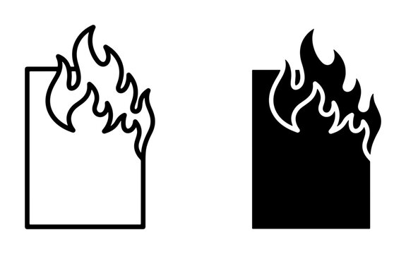 Burning Paper Icons, Document Fire Symbol, Ignited Sheet Vector Set, Danger Warning Graphics