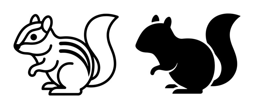 Chipmunk and Squirrel Icons: Outline and Silhouette Vector Graphics for Wildlife and Nature Designs