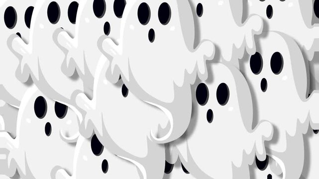 Seamless Background Animation of Cute Cartoon Ghosts Floating for Halloween.