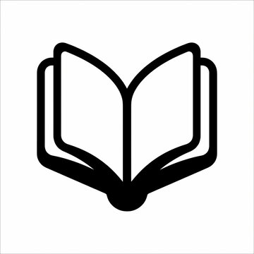 Minimalist open book icon in bold black outline, isolated on a white background. Clean and simple vector-style design suitable for education, reading, publishing, learning, and library concepts.