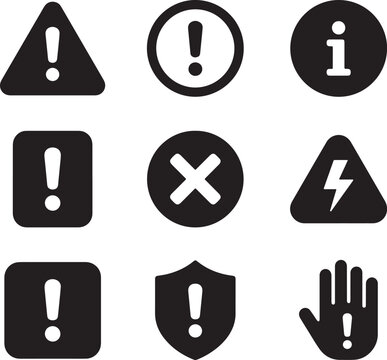 Set of exclamation and warning attention icons with attention signs exclamation mark caution symbols danger alert stop sign information sign