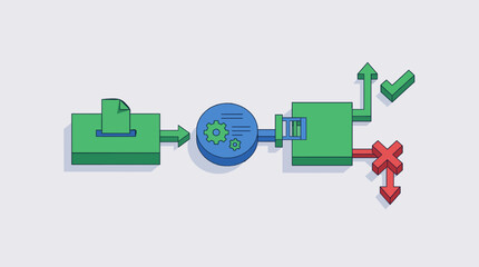 Obraz premium Digital Data Processing Workflow Icon Illustrating Automated Document Verification Systems and Quality Control Filter Procedures