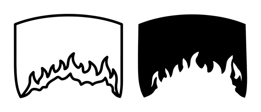 Fireplace Hearth Icons, Black and White Flame Vector Graphics, Cozy Home Element Symbols