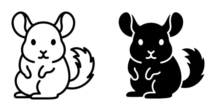 Chinchilla Vector Icons: Cute Rodent Silhouette and Outline, Simple Pet Graphics for Animal Lovers and Wildlife Designs