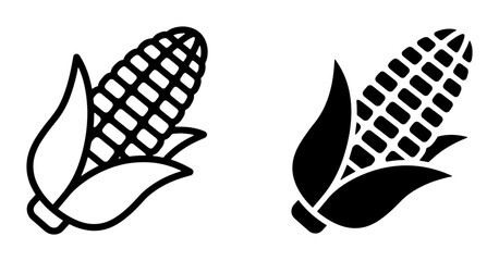 Obraz premium Corn Cob Icons, Maize Vegetable Vector Graphics, Organic Food Symbols, Harvest Agriculture Line Art and Silhouette