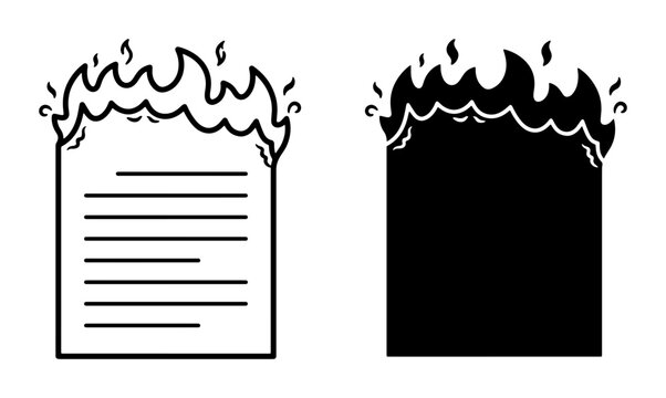 Burning Document Icons, Paper on Fire Vector Set, Ignited Text Symbol, Inferno Page Illustration, Crisis Concept