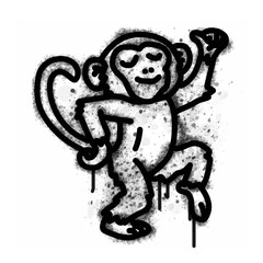 Spray-paint style monkey expression icon on a white background. Black graffiti-style monkey icon on a white background. © fajri
