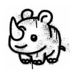 Spray paint style rhino icon on white background. Black graffiti style rhino icon on white background. © fajri