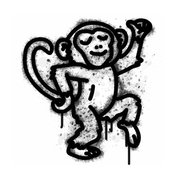 Spray-paint style monkey expression icon on a white background. Black graffiti-style monkey icon on a white background.