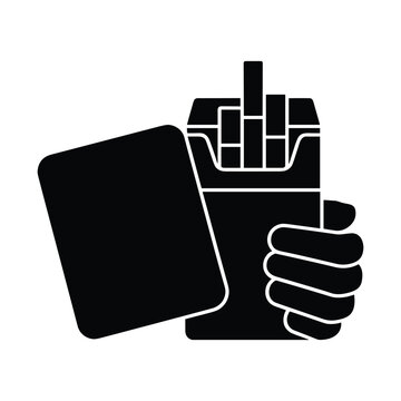 Hand holding pack of cigarettes and opener on white background, addiction concept