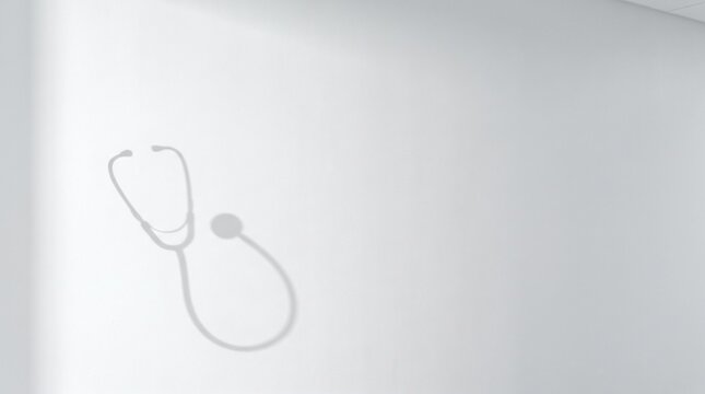 Minimalist Stethoscope Shadow Cast Upon A Clean White Studio Wall Surface