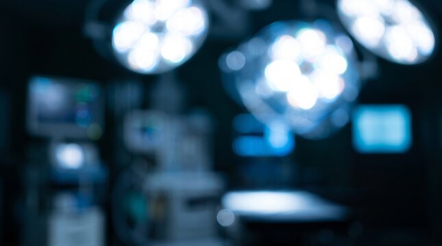 Blurred Interior Modern Operating Room with Surgical Light Equipment