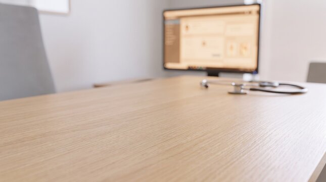 Modern clinic desk with healthcare tools ready for patient appointment