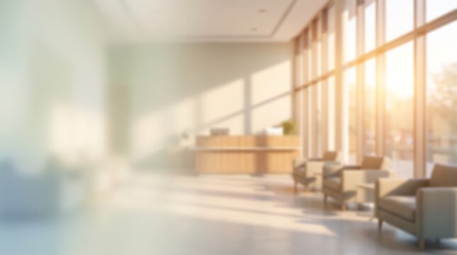 Modern Blurred Office Reception Lobby with Bright Sunlight Background