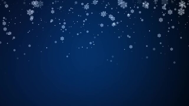 White Snowflakes Falling Against Dark Blue Background for Festive Winter Holiday Scene