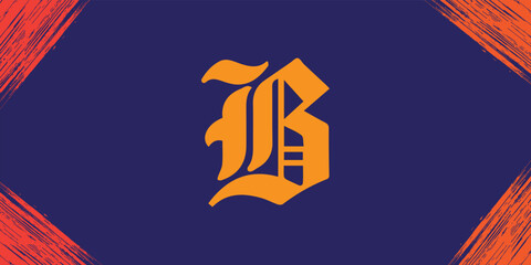 Gothic Letter B Sports Logo on Navy Blue Background with Orange Textures © unknow