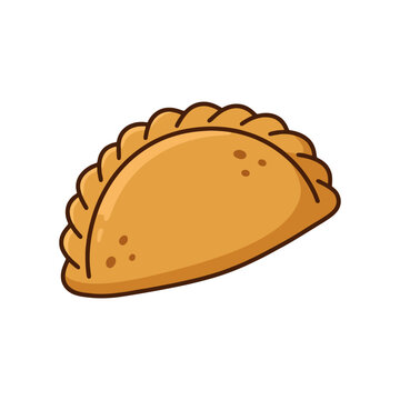 Cartoon style empanada illustration on white background.