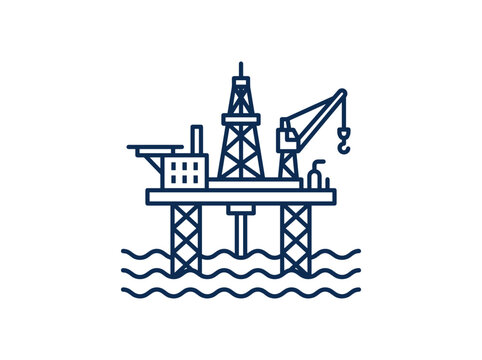 Offshore oil rig platform line art illustration isolated on white background