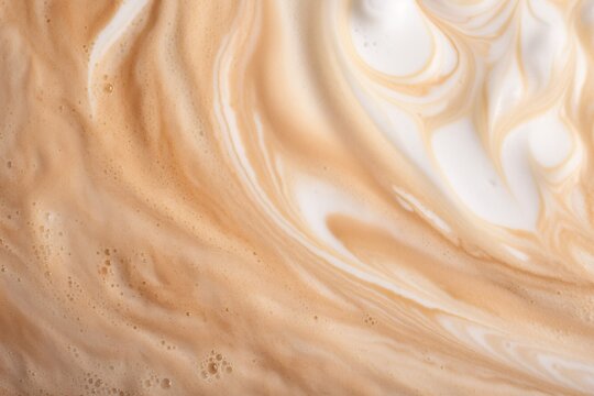 Creamy coffee froth texture background, swirling white milk foam and espresso surface, abstract beverage design pattern