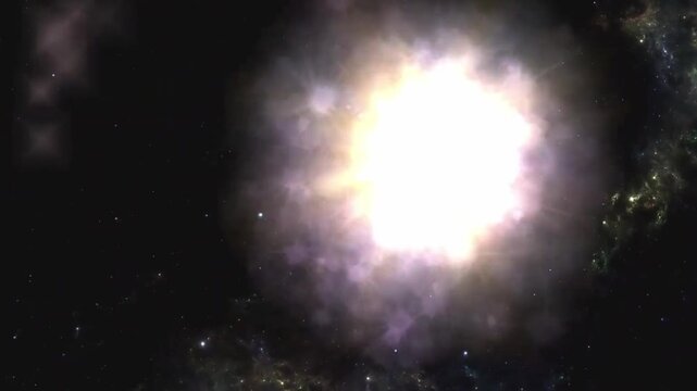 Massive supernova star explosion in deep space with cosmic dust.