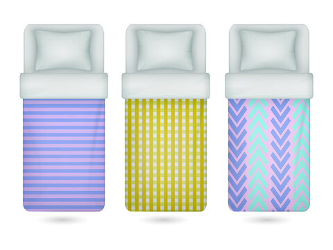 Three single beds isolated on a transparent background
